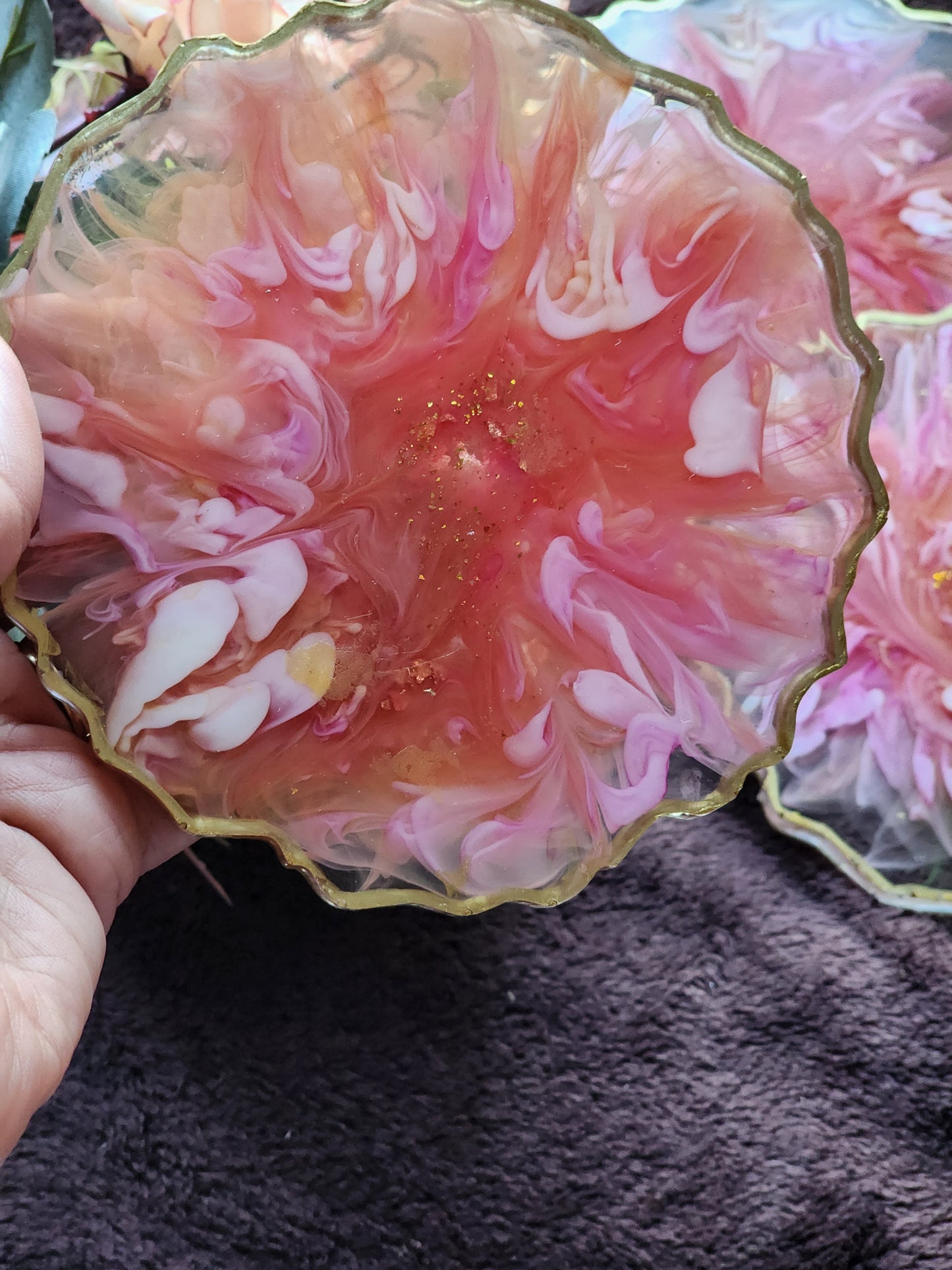 Pink orange Floral Resin coasters