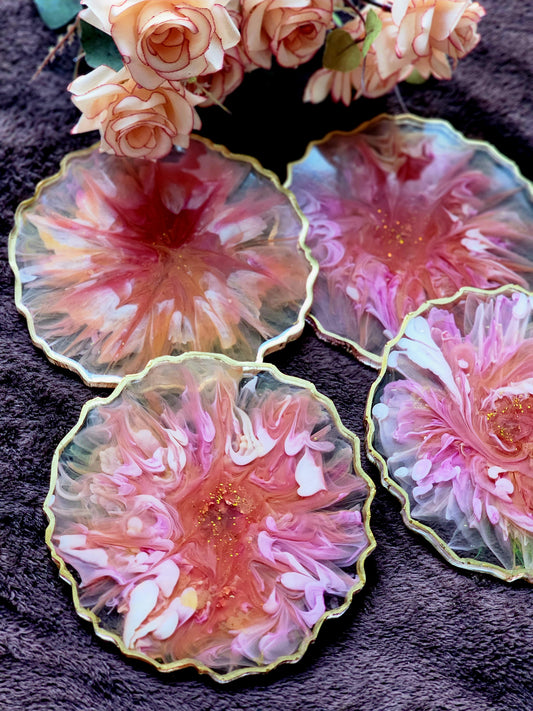 Pink orange Floral Resin coasters