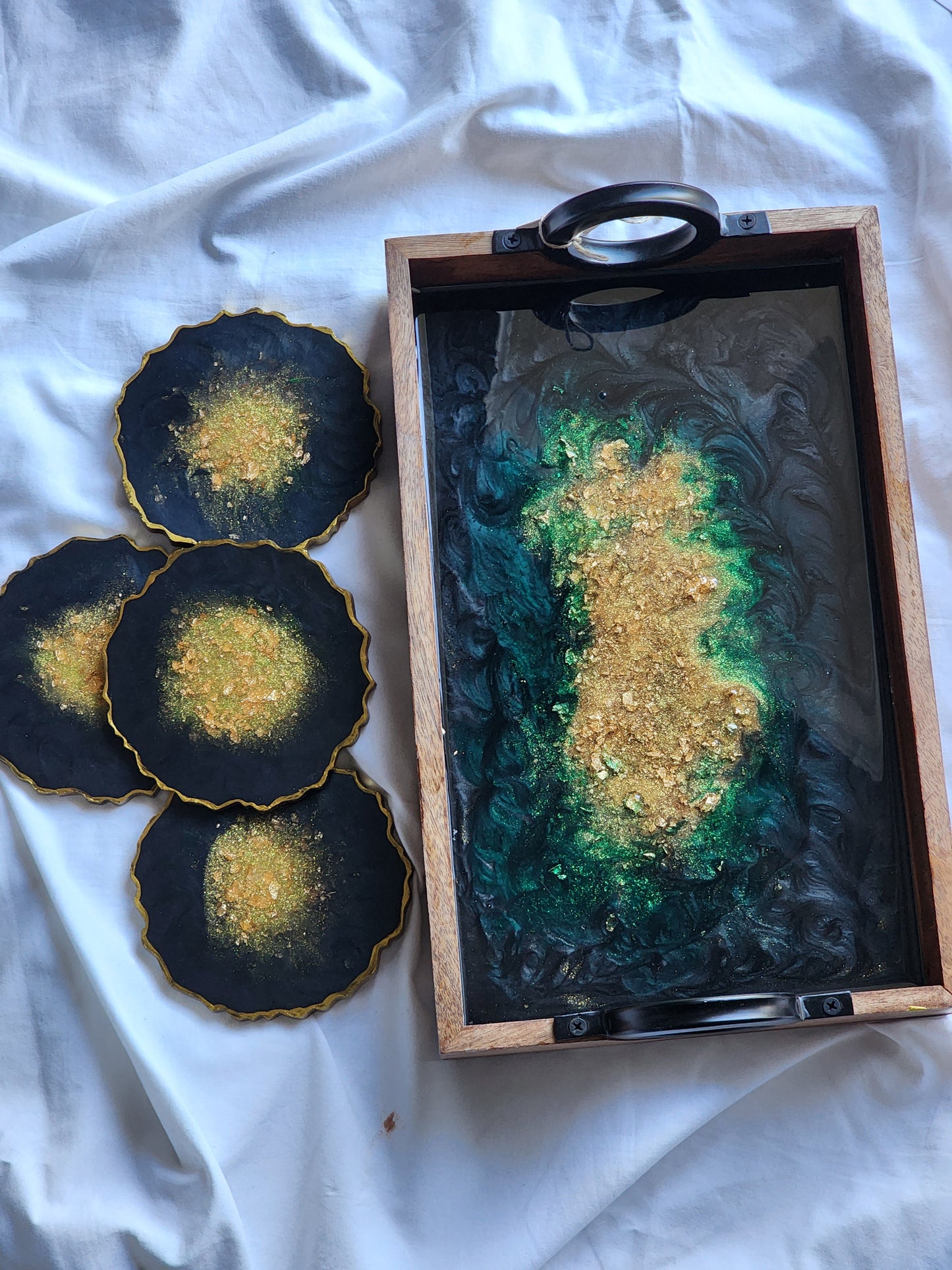 Black Gold Center resin coasters