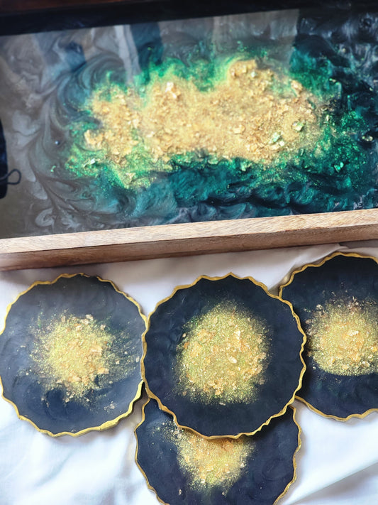 Black Gold Center resin coasters