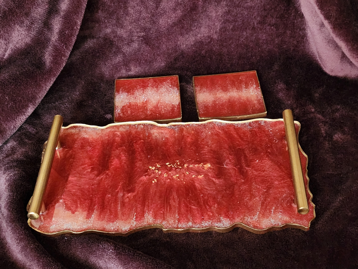 Wine Red Resin Decorative Tray Set