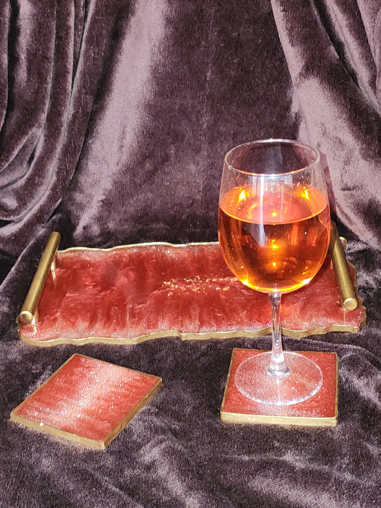 Wine Red Resin Decorative Tray Set