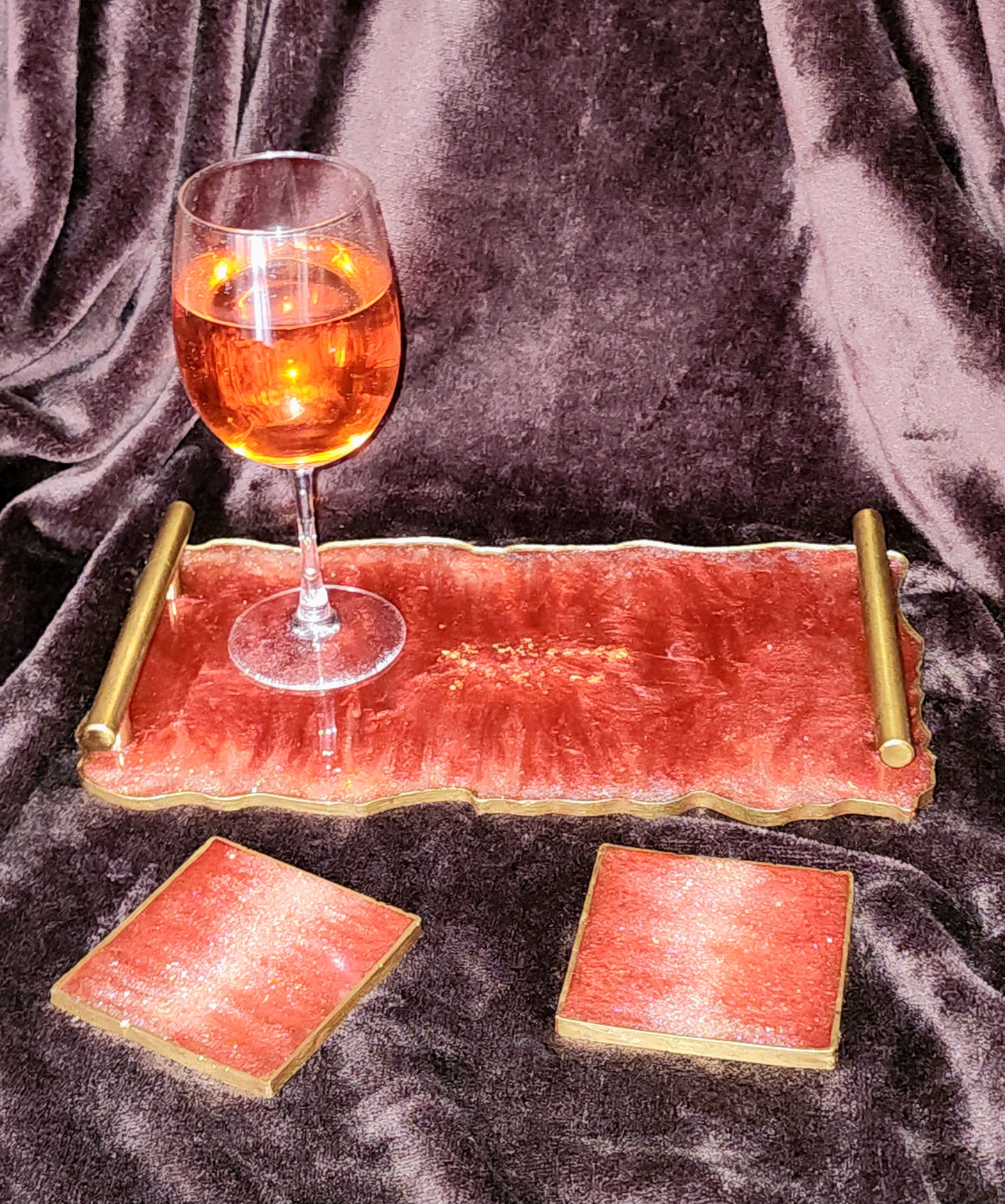 Wine Red Resin Decorative Tray Set