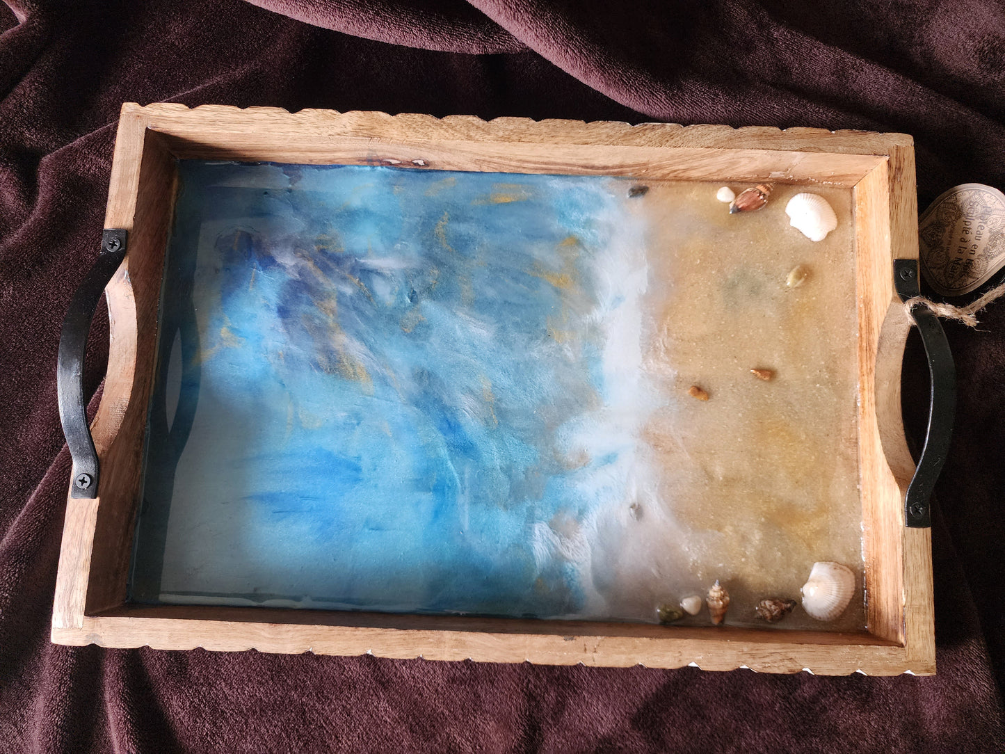 Blue ocean theme wooden tray