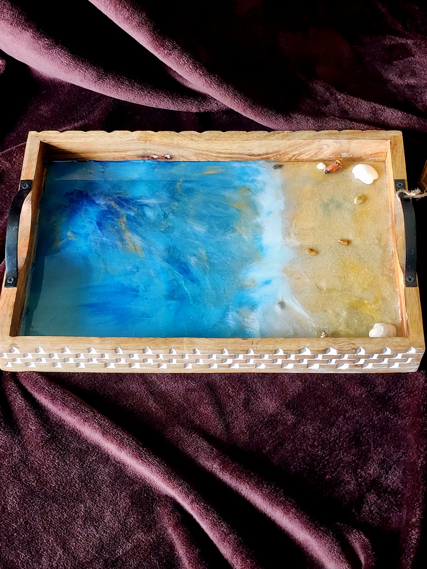 Blue ocean theme wooden tray