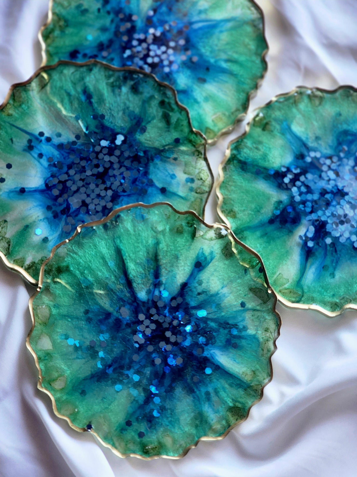 Apple Green Blue Shimmy resin Coasters