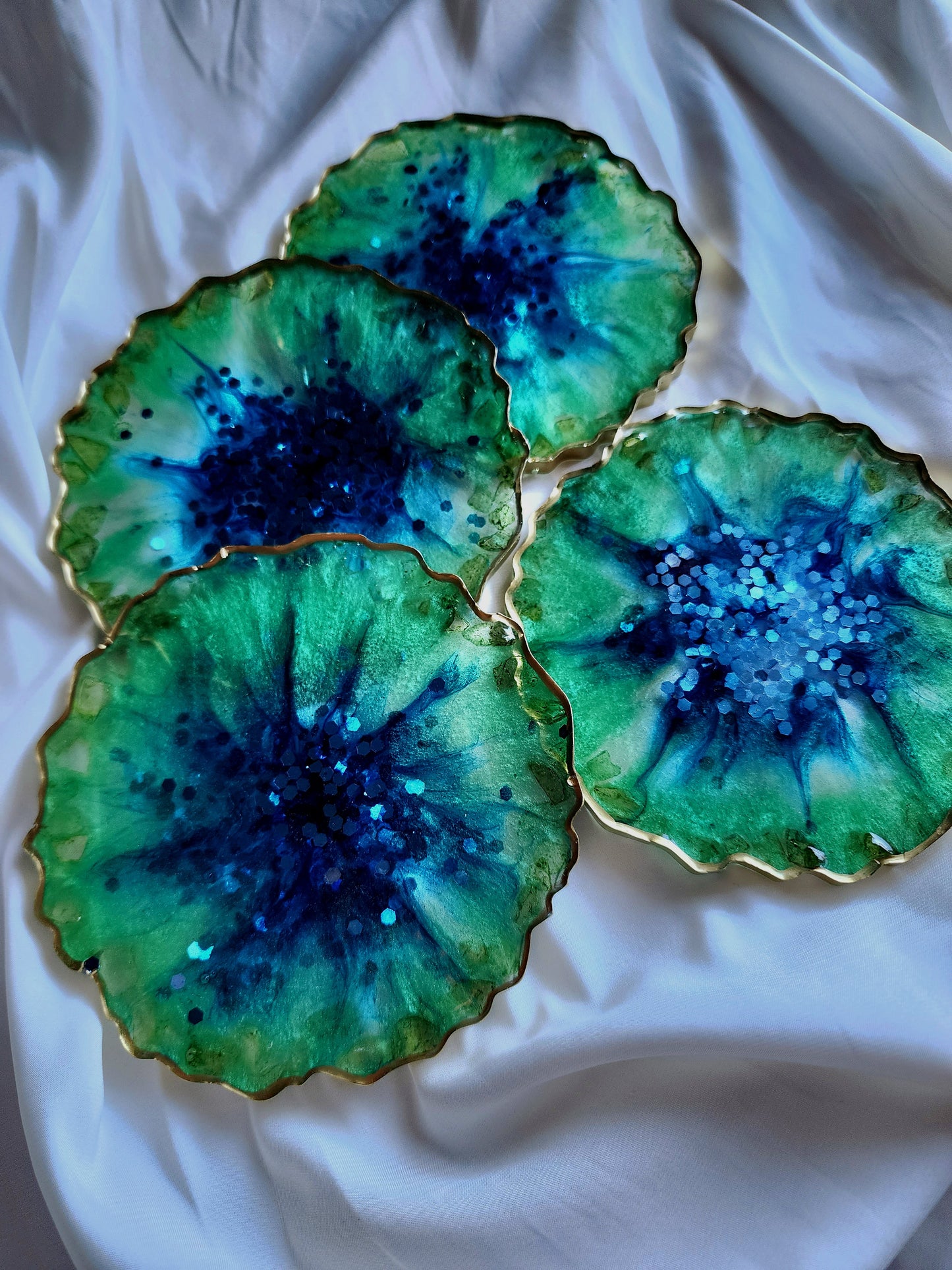 Apple Green Blue Shimmy resin Coasters