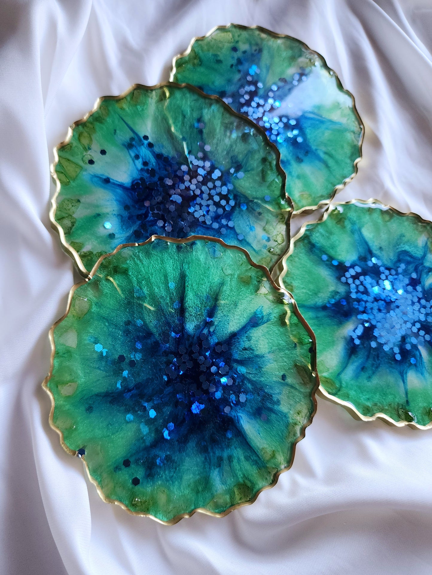 Apple Green Blue Shimmy resin Coasters